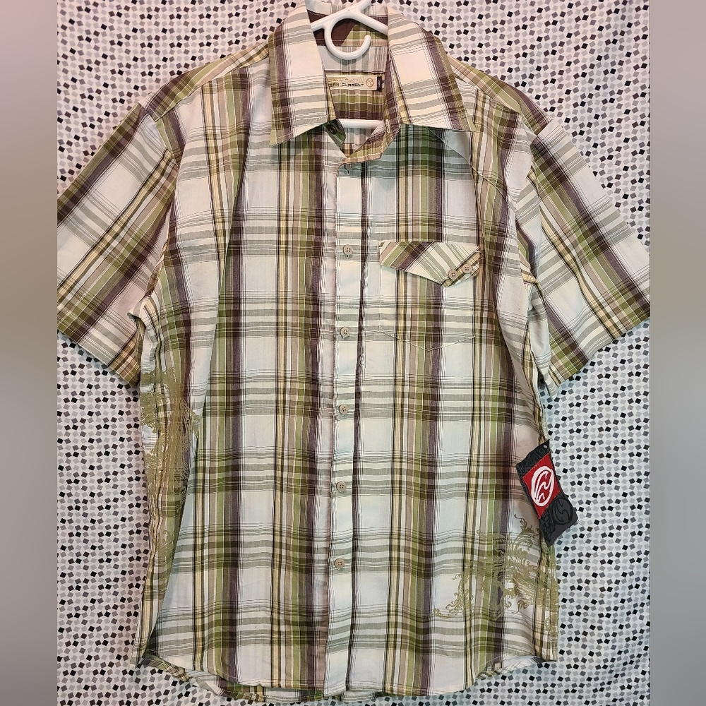 NWT Ocean Current Men's Casual Plaid Button Down Shirt Size L